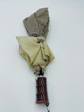 Vintage Givenchy Patterned Umbrella with Brown Wood Handle